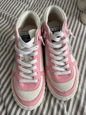 Vintage Havana Pink and White Low-Top Sneakers with Glitter Star